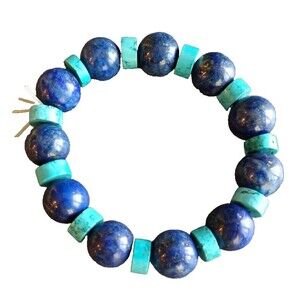 Lapis Lazuli Faux Turquoise Bracelet Round Healing Mixed Beaded Stretch Bracelet